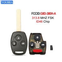 YOUBBA 313.8เมกะเฮิร์ตซ์ G8D-380H-A ระยะไกล KeyUncut รถควบคุม Fob ID46ชิปสำหรับ Accord Fit Civic องค์ประกอบ CR-V HR-V เมืองโอดิสซี