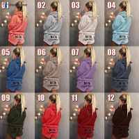 Women Plush Pajamas Set Thick Hoodie Long Tops+Embroidery Shorts Sleepwear Homewear