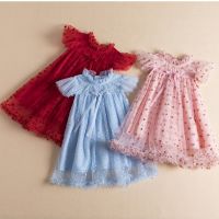 Spring Summer Dress for Girls Polka Dot Shor Sleeve Children Clothing Birthday Wedding Party Dresses Tulle Kids Princess Costume