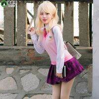 Neko ครู Danganronpa Akamatsu Kaede วิกผมคอสเพลย์ยาวปานกลางสีเหลืองทองสายอุณหภูมิสูงผมปลอมสองมิติ