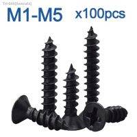 ۞✐ 100pcs/lot Cross Countersunk Flat Head Self-tapping Screw M1 M1.2 M1.4 M1.5 M2 M2.6 M3 M3.5 M4 M5 Black Carbon Steel Phillips