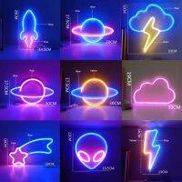 Neon Led Lights Sign Planet Lightning Moon Neon Light Rainbow Cloud Neon Signs for Room Home Decor Party Wall Lamp Night Lights Night Lights