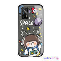 UCUC เคสโทรศัพท์เคสสำหรับ Realme GT 5G ปลอก RealmiGT 5G แมวการ์ตูนหมีขาว NASA Galaxy Glossy กระจกเทมเปอร์กลับนุ่มขอบเคสใส่โทรศัพท์