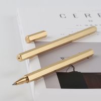 Hexagon 0.5mm Gel ink Pen Handmade Brass Liquid ink Roller ball Pen Classic Drop shipping Pens