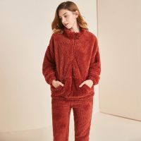 2023High quality new style super thick couple pajamas and pajamas two-piece set womens winter thickened coral fleece to keep warm and can be worn outside home clothes set