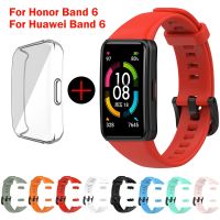 [HOT CHALIUIUILILXWE 607] สายสำรองสำหรับสาย Huawei 6 Tali Jam Tangan Silikon สำหรับ Honor Band 6สายพร้อมเคสป้องกันหน้าจอเต็มรูปแบบ TPU สีดำ