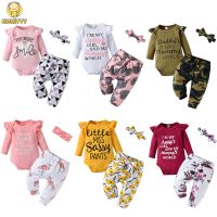 3pcs/set Newborn infant Baby Girl Cotton Clothes Set Fashion Letters Printed Romper Top Floral Pants Headband Outfit Flash Cards Flash Cards