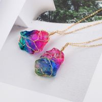 ◎ 1PC Natural Crystal Irregular Rainbow Stone Chakra Rock Necklace Quartz Simple Pendant Choker Jewelry Gift Accessories