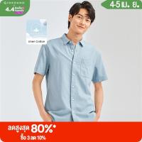 Giordano ผู้ชาย ผ้าลินินธรรมชาติผ้าฝ้ายกระเป๋าปะเดียวแขนสั้นสบาย ๆ เสื้อเชิ้ต Free Shipping 01042480