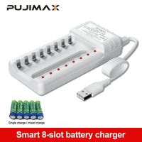 ♕ PUJIMAX Rechargeable Battery Charger USB Output 8 Slots Fast Charging Short Circuit Protection suitable for AAA/AA Battery Tools