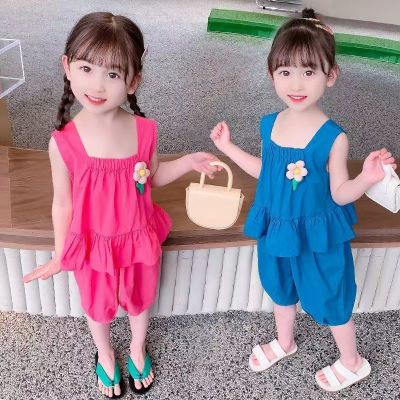 Female childrens clothing fashionable suit western style 2023 new children summer two-piece baby clothes in