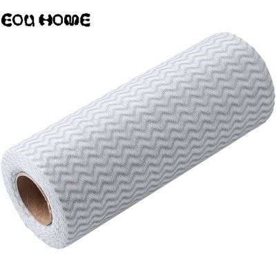 【CW】 50 Pcs/Roll Disposable Microfiber Cleaning Household Striped No-oil SuperAbsorbent Dishwashing Wiping Scouring