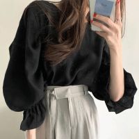 ZANZEA ashion Solid Color O-Neck Lantern Sleeve Casual Blouse