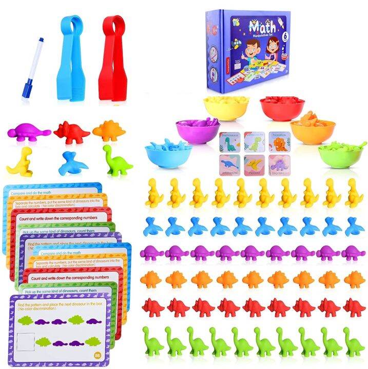 Counting Dinosaurs Toys for Kids with Sorting Bowls Toddler Learning