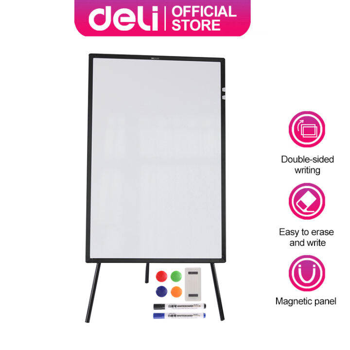 Deli Flip Chart Easel Whiteboard with Stand 600*900mm 24In*36In Black With Free Eraser,