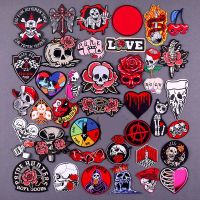 Rose Flower Skull Embroidered Patches For Clothing Thermoadhesive Patches Punk Hippie Stickers Iron On Patches On Clothes Badges