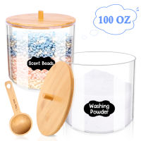 100OZ Acrylic Storage with Bamboo Lid Scoop Laundry Detergent Container Laundry pods Scent Beads Organizer es