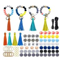 Beaded Making Kit for Bracelet Car Wristlet Keychain, 15Mm Round Beaded Elastic Key Ring for Women DIY Bracelet