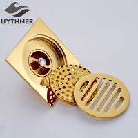 Uythner ตะแกรงดักกลิ่นอาบน้ำ10*10ซม. ที่กรองท่อระบายน้ำแผ่นรองในห้องน้ำทองพื้นมีช่องระบายน้ำสำหรับห้องน้ำ