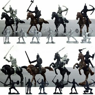 28ชิ้น/เซ็ตอัศวินยุคกลางนักรบม้าชุดโรมันทหารม้าทหารตัวเลขแบบคงที่ Playset เล่นบนปราสาททรายของเล่น