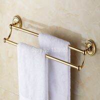 ❃ Luxury Polished Gold Color Brass Wall Mounted Bathroom Double Towel Rail Holder Rack Bar aba602