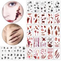 10pcs DIY Halloween Bloody Wound Tattoo Stickers Scary Waterproof Temporary Spider Fake Tattoos Halloween Party Decoration