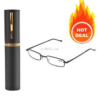 Women Men Reading Glasses Anti Eyestrain Metal Eyeglasses With Tube Case for Presbyopic Readers 1.5 2.0 2.5 3.0 3.5 4.0