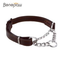 Benepaw Martingale ปลอกคอหนังไม่ดึงต่อต้านหนีการฝึกอบรมปลอกคอสุนัขสแตนเลสโซ่สัตว์เลี้ยงสำหรับสุนัขขนาดใหญ่ขนาดกลางขนาดเล็ก