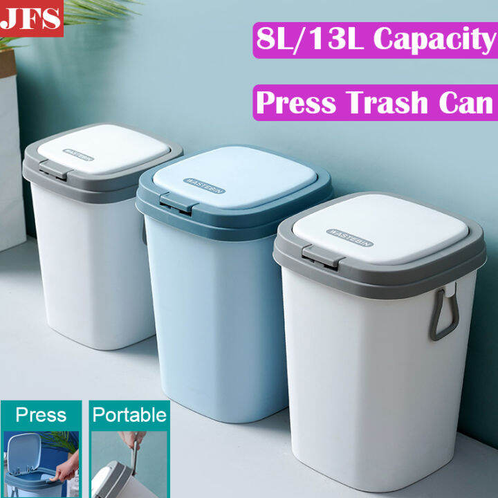 JFS 8L/13L Trash Can With cover Kitchen and Bathroom Trash Bin Pressed ...