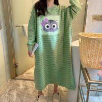 【Duoduos pajamas】ชุดใส่นอนเสื้อผ้าฝ้ายนุ่มสบายชุดนอนผู้หญิงแบบหลวมๆใหญ่พิเศษ,ชุดนอนแขนยาวคอกลมผ้านุ่มใส่สบาย