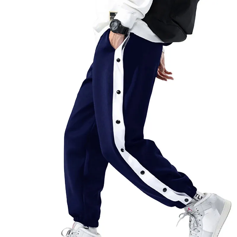 Men Tear Away Pants Quick Dry Loose Fit Basketball Pants Casual High Split  Snap Button Sweatpants