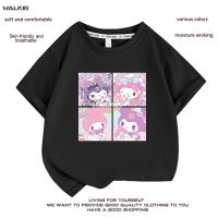 Walkie เสื้อยืดแขนสั้นลําลอง ผ้าฝ้าย แบบบาง พิมพ์ลายการ์ตูนอนิเมะ Kuromi เหมาะกับของขวัญวันเกิด แฟชั่นฤดูร้อน สําหรับเด็