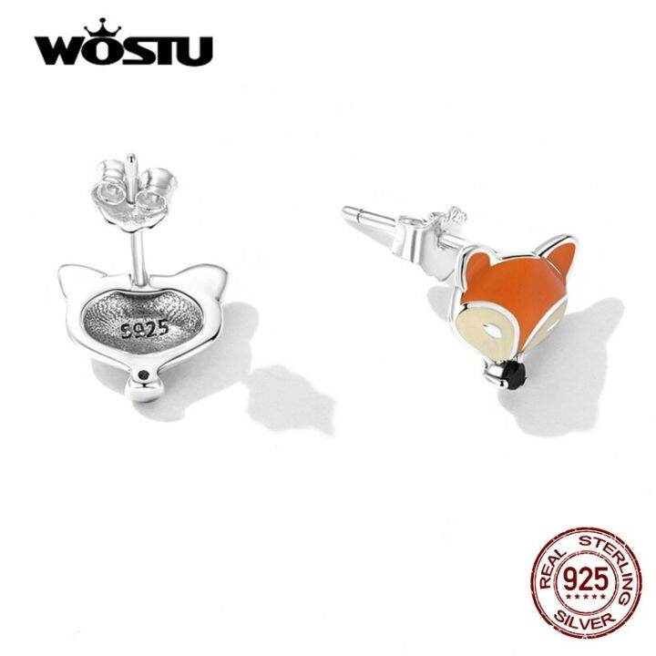 wostu-100-925-sterling-silver-cute-fox-ear-studs-mini-animal-stud-earrings-for-women-trendy-color-earrings-fine-party-jewelryth