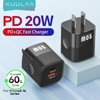【50% OFF Voucher】KUULAA ตัวเสียบชาร์จโทรศัพ USB Type C Charger 20W หัวชาร์จเร็ว Portable USB C Charger Support Type C PD Fast Charging หัวชาร์จสำหรับ For iPhone 15 14 13 12 Pro Max