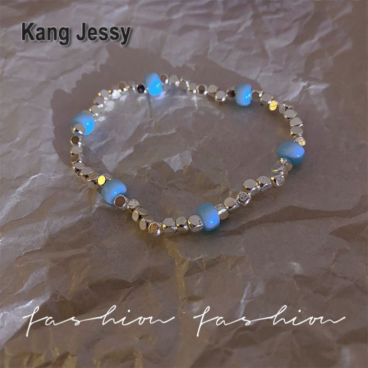 kang-jessy-สร้อยข้อมือโลหะลูกปัดสีฟ้าสดใสสไตล์เกาหลีรุ่นใหม่-สร้อยข้อมือสไตล์สาวหวาน