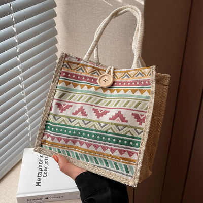 Linen Lunch Box Bag 2023 Summer Fashion All-Match Going-Out Hand-Carried Linen Bag Style Work Hand-Carried Lunch Bag