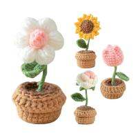 Woven Flower Pot Realistic Crochet Small Potted Flowers Soft Cute Fake Flower Pot for Desk Dining Table Colorful Artificial Potted Flowers for Windowsill Bedside Table landmark