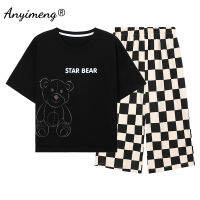 Plus ขนาดชุดนอนสตรีหญิง Cool Bear พิมพ์ Casual Loungewear M-5XL ผ้าฝ้ายชุดนอน Leisure Home ชุดสำหรับสุภาพสตรีขนาดใหญ่