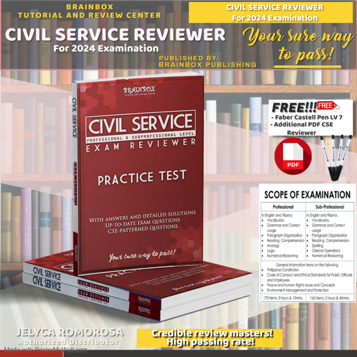 Civil service reviewer practice test 2024 brainbox publishing lazada ph