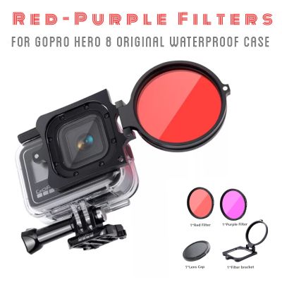 Gopro 11 / 10 / 9 / 8 Filter for Original Waterproof Housing GoPro Hero 8 Gopro 9 ชุดฟิลเตอร์สำหรับเคสกันน้ำแท้ Gopro 11 / 10 / 9 / 8 Purple Red Filters