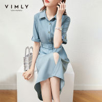 VIMLY Summer Dresses for Women Elegant Turn Down Collar Shirt Dress Office Ladies New Half Sleeve Sundress Womens Dresses F7052