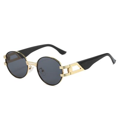 【lz】⊕✻  Óculos de sol redondos personalizados para mulheres e homens INS Moda Gótico Liga Oco Out Marca Óculos de sol para senhoras meninas Uv400