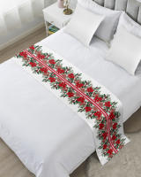 Christmas Poinsettia Pine Needles Cones Soft Bed Runner Home Ho Table Decor Bed Flag งานแต่งงานห้องนอนผ้าขนหนู