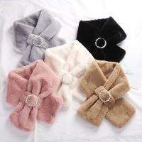 QianXing Shop Collar Pearl Button Cross Plush Scarf Female Winter Double Sided Thick Neck (b7w)