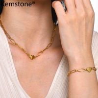 Kemstone สร้อยคอจี้สร้อยข้อมือรูปหัวใจชุบทองสแตนเลสเป็นของขวัญสำหรับผู้หญิง