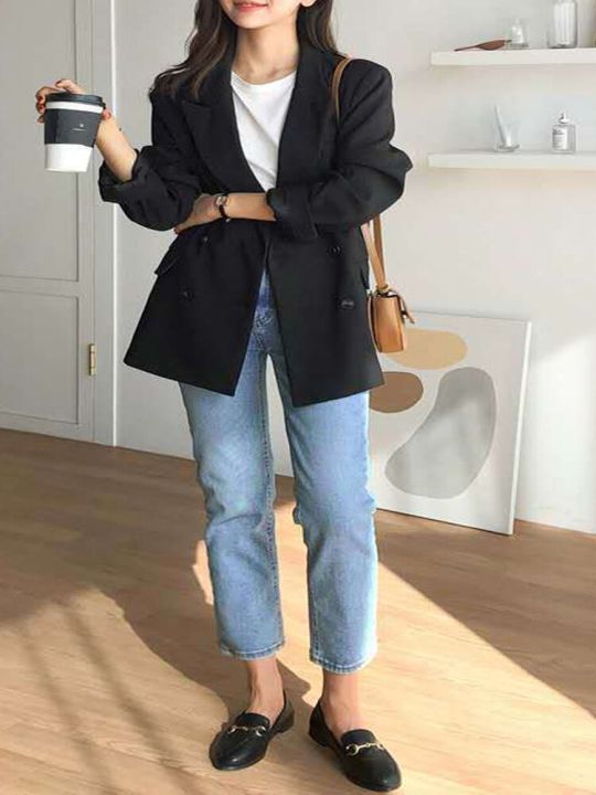 กางเกงยีนส์ตรงกางเกงยีนส์-mode-korea-สตรีทแวร์เข้ารูปย้อนยุคสำหรับผู้หญิง2022ฤดูใบไม้ผลิเอวสูงสำหรับเด็กผู้หญิง