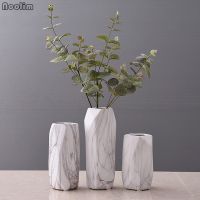 (Gold Seller) NOOLIM 1Pc Marbled Design Vase Geometric Shaped Flower Vase Ceramic Vase Home Decor Craft Porcelain Hydroponic Container