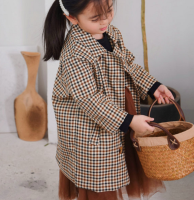 Girls plaid long windbreaker spring autumn kids toddler girl trench coat double breasted baby cotton