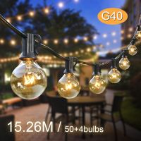 [Ricky Lighting] 50Ft กลางแจ้ง Garland Light Clear Festoon Globe หลอดไฟคริสต์มาส Patio Fairy String Street Garlands สำหรับตกแต่งปีใหม่