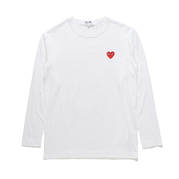 cdg-play-เสื้อแขนยาวลําลองเนื้อผ้าฝ้ายแฟชั่นสําหรับผู้หญิงเสื้อยืดลาย